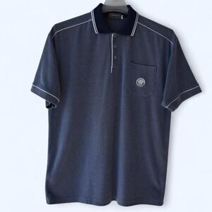 Versace Jeans Couture Men's‎ Blue Striped Polo Shirt Medusa Logo Pocket